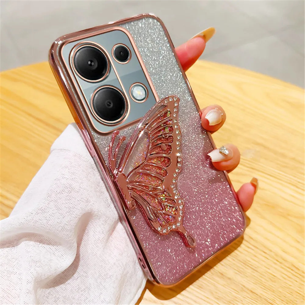 Note14 Quicksand Butterfly Stand Gliitter Case For Xiaomi Redmi Note 14 Pro Plus Note 13 14C 13C 14T POCO X7 X6 C65 Soft Cover