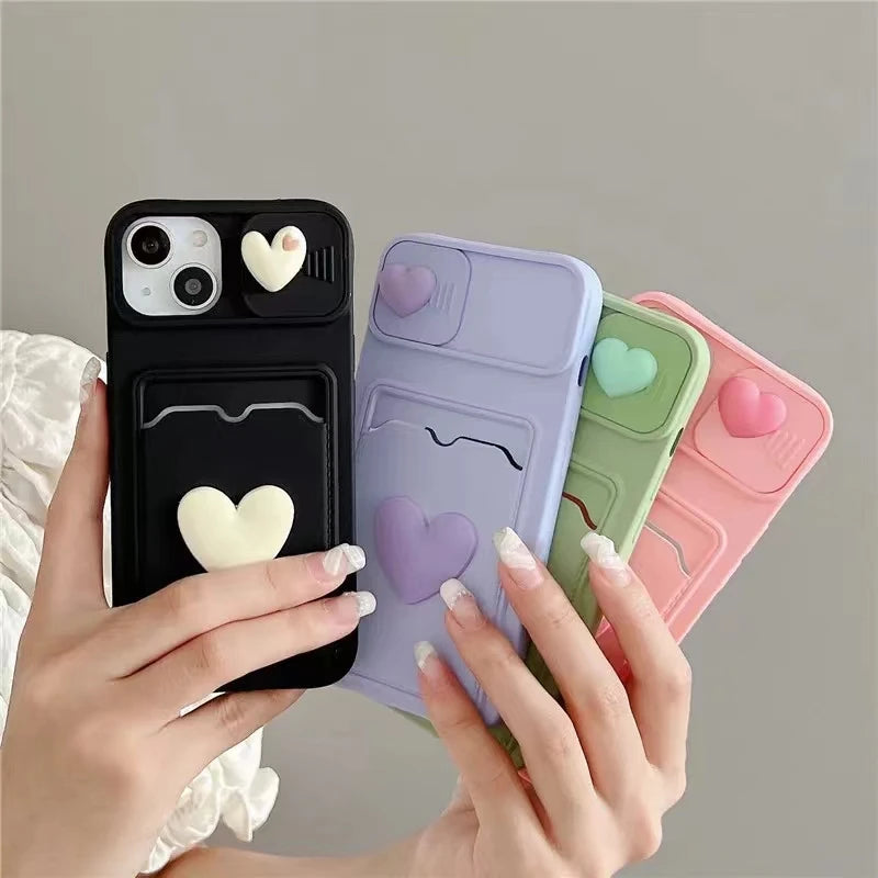 Simple Love Silicone Wallet Card Case For iPhone 15 14 13 12 11 Pro Max 7 8 Plus Case