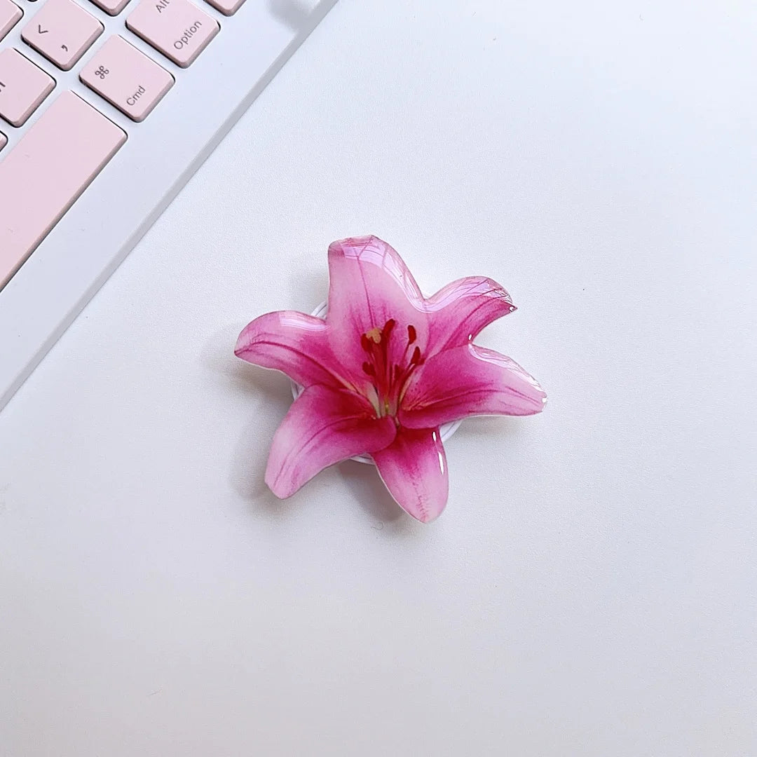 Fashion Cute  Orchid flower invisible Folding Phone Holder girl for IPhone Samsung Support Socket Pocket Grip Tok Stand Bracket