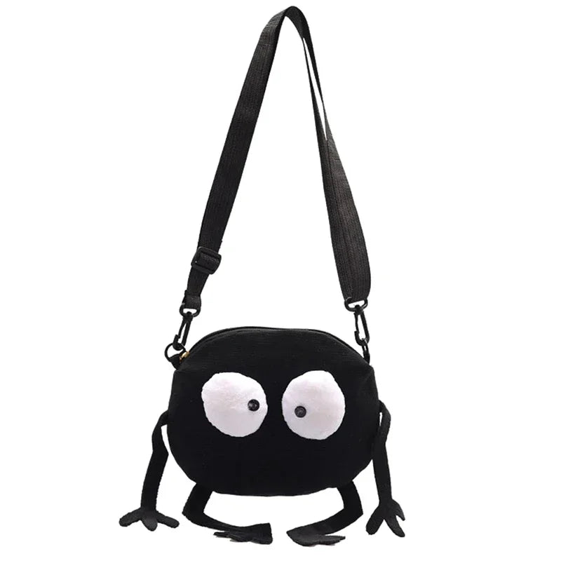 New Fashion Big Eyes Canvas Girls Shoulder Bag Cute Black Briquettes Messenger Bag Kids Women Coin Purse Mini Crossbody Handbag