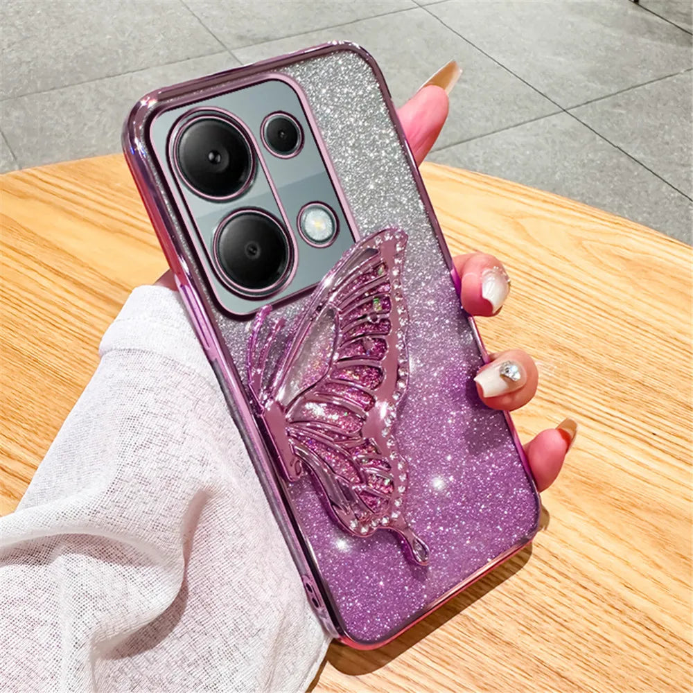 Note14 Quicksand Butterfly Stand Gliitter Case For Xiaomi Redmi Note 14 Pro Plus Note 13 14C 13C 14T POCO X7 X6 C65 Soft Cover