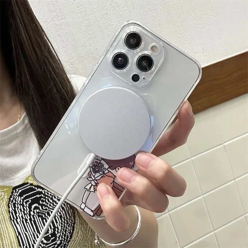 New Couple Funny Cute Girl Magsafe Magnetic Phone Case for Samsung Galaxy S25 S24 S23 S22 S21 S20 FE Plus Ultra 5G Soft Cover