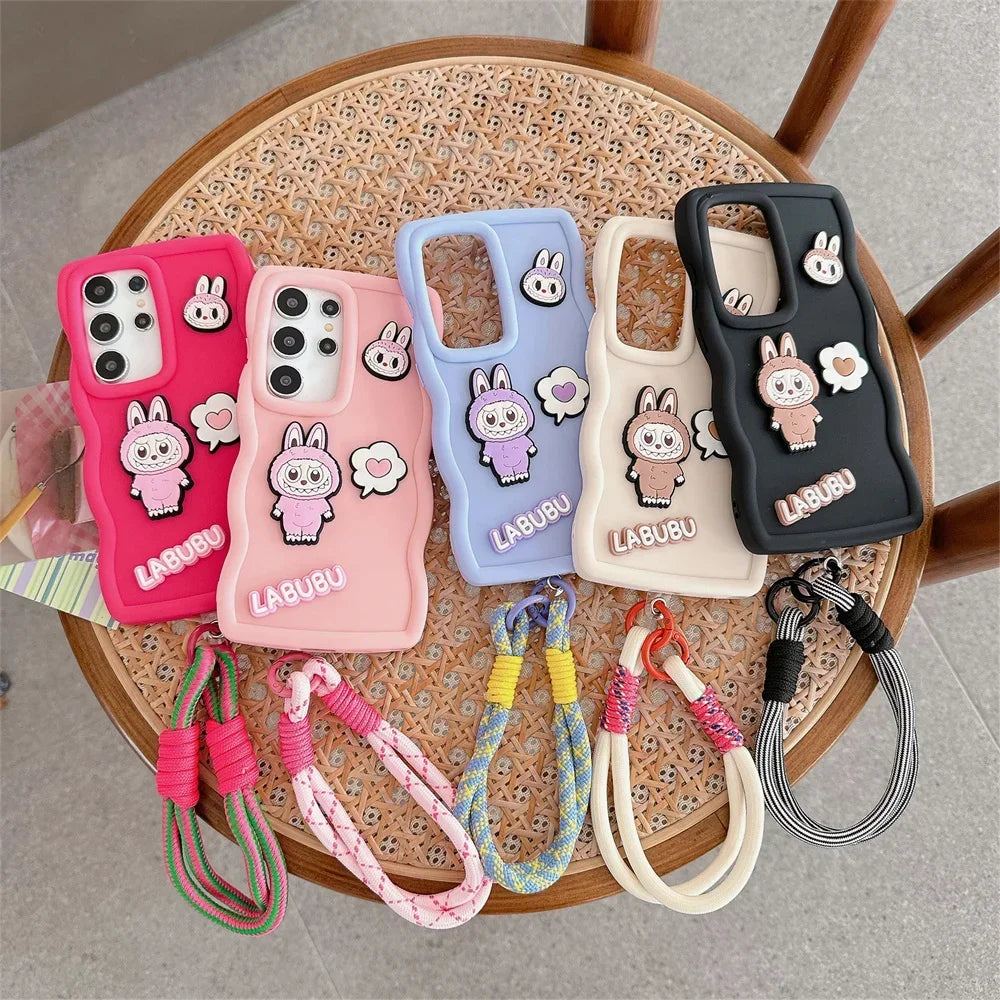 Cartoon Cute Wrist Strap Cover for Samsung Galaxy S21 FE S25 S24 S22 Ultra S23 Plus A06 A55 A35 A54 A34 Phone Case Soft