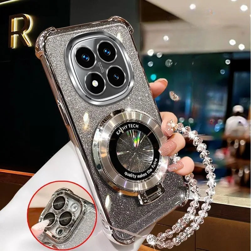 Crystal Bracelet Magnetic Stand Phone Case For OPPO Reno 14F 13F 12F 12 Pro A16 A9 A53 2020 A54S A53S Glitter Shockproof Cover
