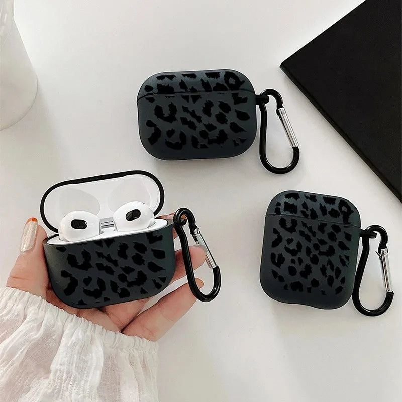 Black Leopard Print Earphone Case for Airpods Pro 2/Pro Silicone Protective Cover for Apple Airpods 4 1/2 3 Case