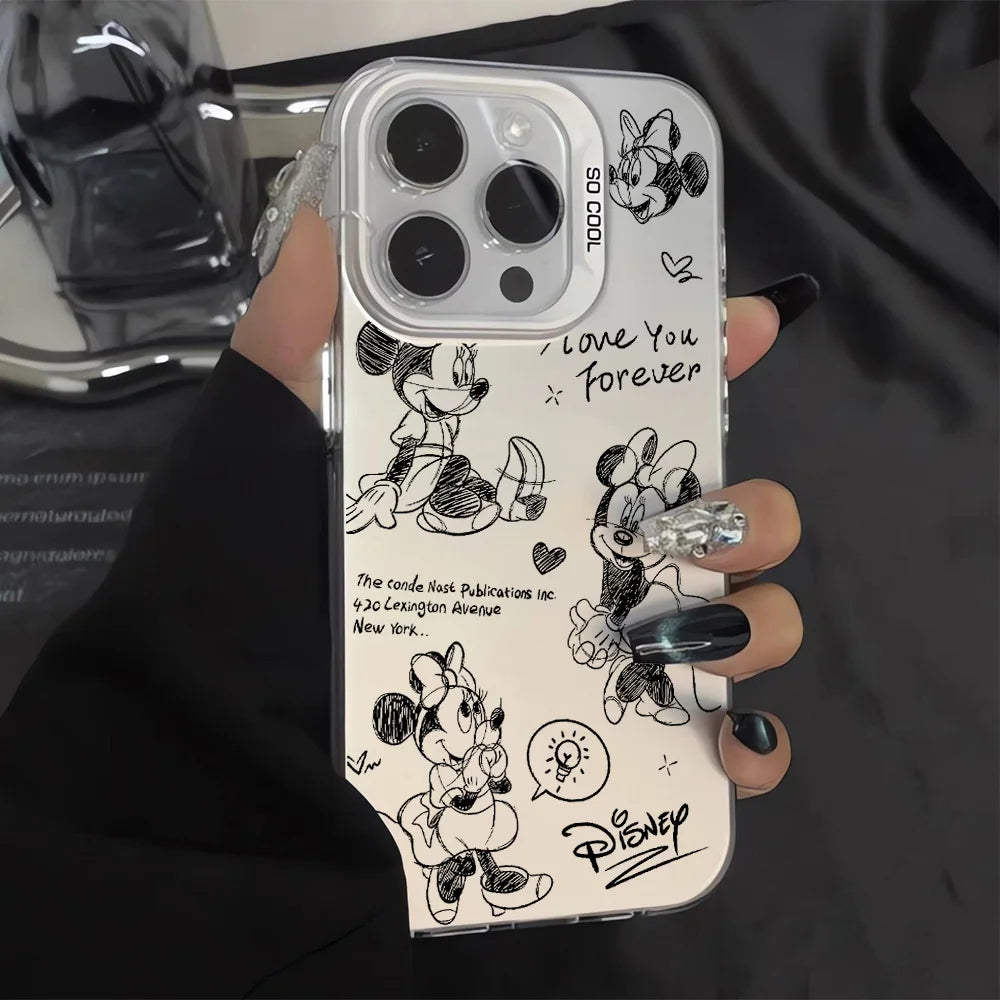 Line Retro Mickey Minnie Phone Case For Xiaomi Redmi Note 7 8 9 9S 10 11 12 13 14 Pro Plus 4G 5G Anti Fall Matte Back Cover