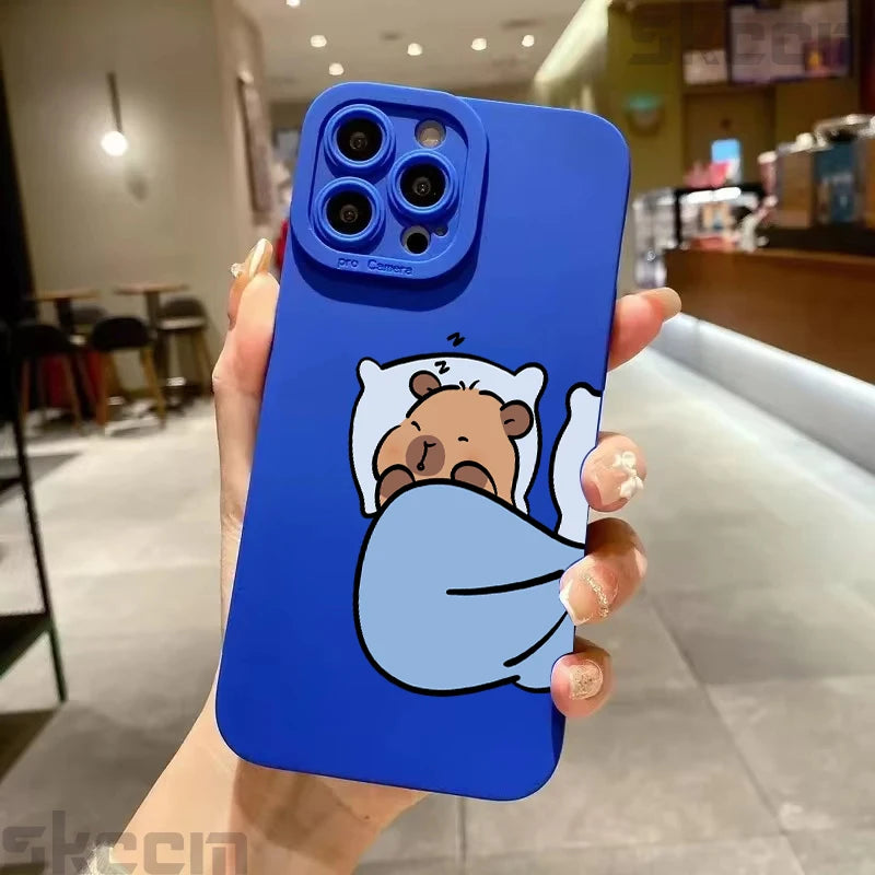 Cute Cartoon Capybara Couple Phone Case For iPhone 15 Pro Max 16 14 11 13 12 XS X XR 16E 7 8 Plus Shockproof Bumper Cover