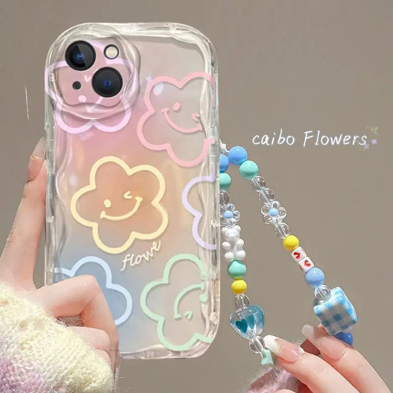 Phone Cases For IPhone 15 Pro Max 14 11 12 13 Mini XR 6s 6 8 7 Plus X XS SE 2020 Soft TPU Flower Bracelet Chain Shockproof Case
