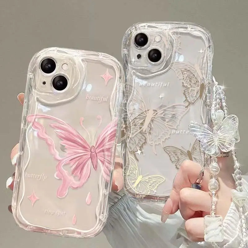 Butterfly Hand Chain Phone Case For Samsung Galaxy A55 A15 A54 A35 A24 A14 A34 A25 S25 S24 Ultra S22 S21 Plus S20 S23 FE Cover