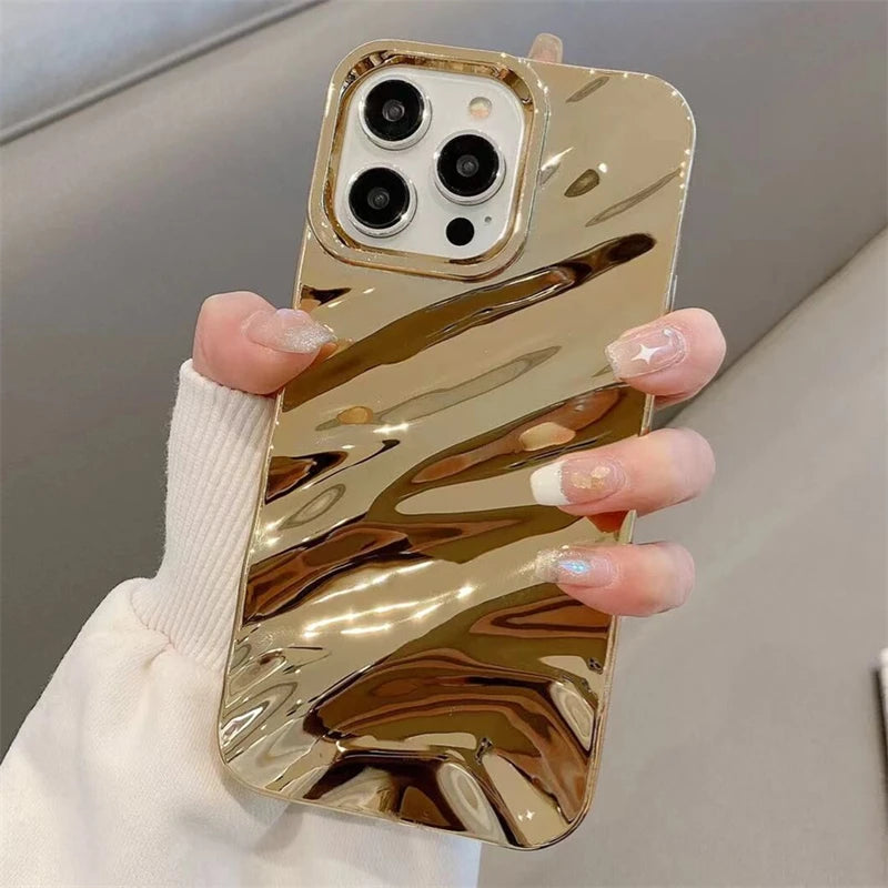 Luxury Plating 3D Wavy Texture Soft Phone Case For iPhone 16 15 14 Plus 13 12 11 Pro XS Max XR Protection Bumper Shockproof Capa
