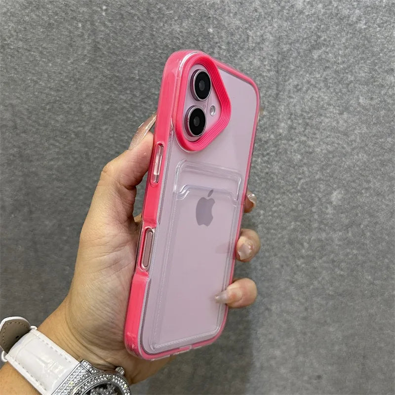 Luxury Card Slot Bag Clear With lanyard Phone Case For iPhone 11 12 13 14 15 Pro Max 16 Plus XS Shockproof Bumber Soft TPU Cover