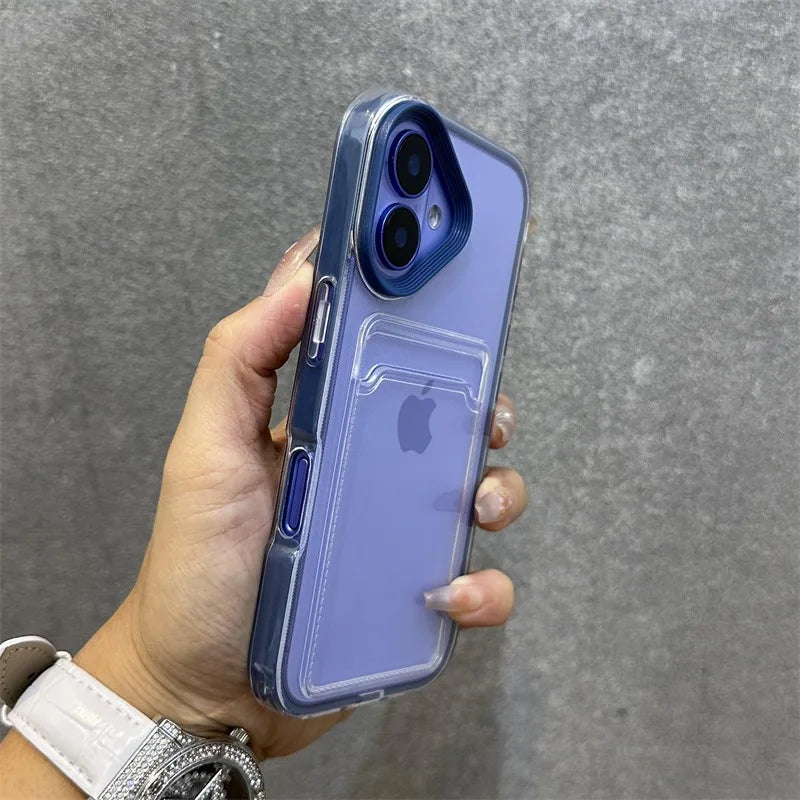 Luxury Card Slot Bag Clear With lanyard Phone Case For iPhone 11 12 13 14 15 Pro Max 16 Plus XS Shockproof Bumber Soft TPU Cover