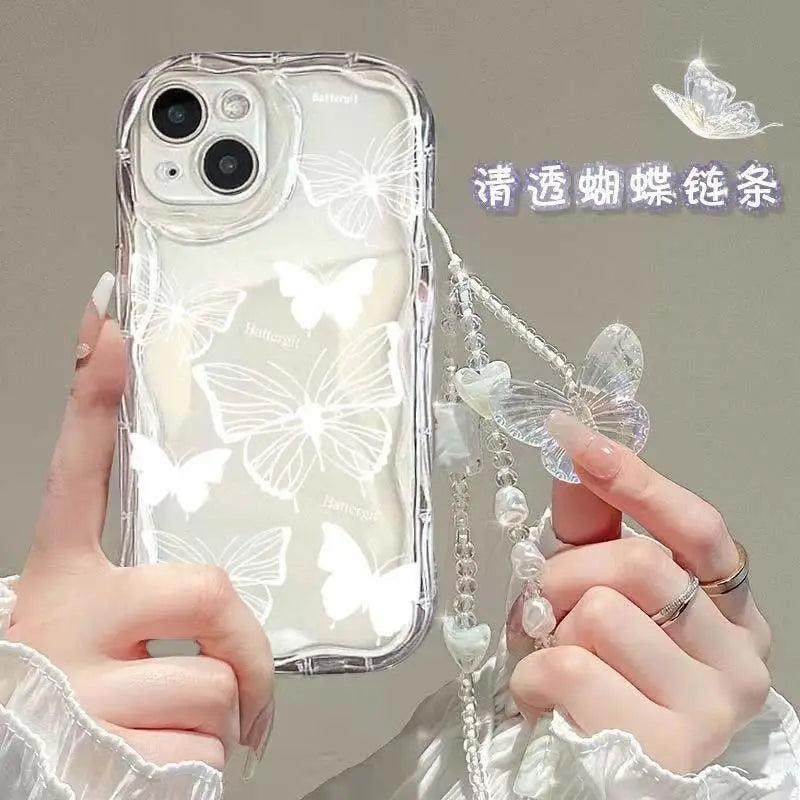 Butterfly Hand Chain Phone Case For Samsung Galaxy A55 A15 A54 A35 A24 A14 A34 A25 S25 S24 Ultra S22 S21 Plus S20 S23 FE Cover