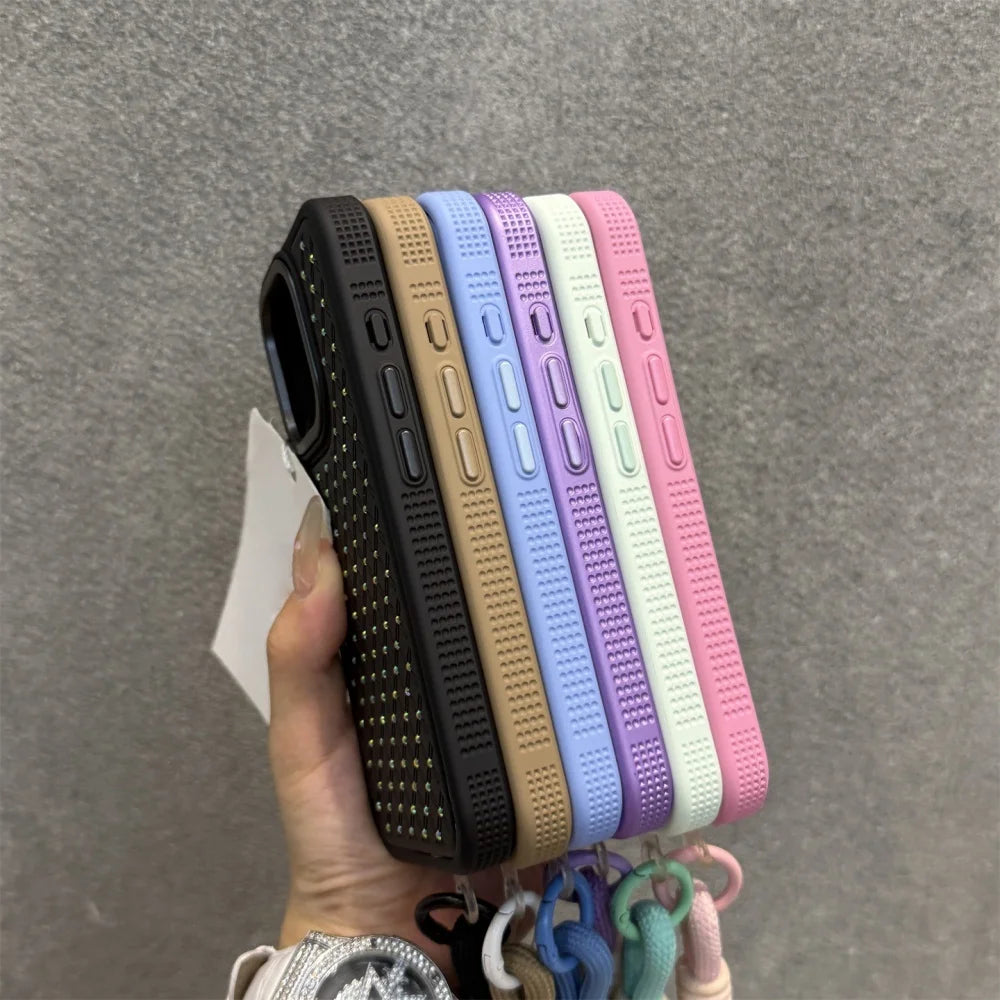 Luxury Flash Diamond Wrist Strap Lanyard Phone Case For iPhone 16e 15 14 13 12 11 Pro Max 16 Plus Sparkling Shockproof Cover