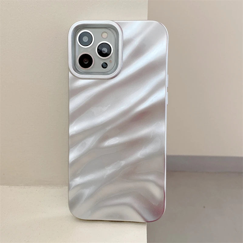 Luxury Plating 3D Wavy Texture Soft Phone Case For iPhone 16 15 14 Plus 13 12 11 Pro XS Max XR Protection Bumper Shockproof Capa