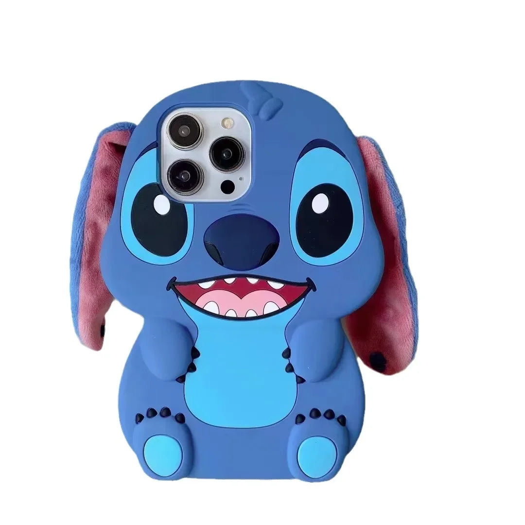 Disney Stitch Cartoon Long Ears 3D Soft Silicone Phone Cases Shockproof Cover for IPhone 15 14 Plus 16 12 13 Pro Max 11 Gifts