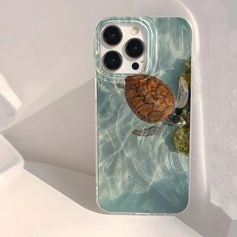Summer Turtle Chiffon Texture Phone Case for Xiaomi Redmi Note 14 13 12 11 Pro Plus 5G 12S 11S 10 Redmi 14C 13C Glossy Cover