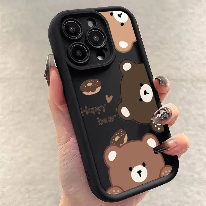 Cute Cartoon Bear Case for Samsung Galaxy S25 S23 S22 S24 Ultra Plus S21 FE A54 A53 A52 A52S A16 A15 A35 A55 A34 A33 A32 Cover