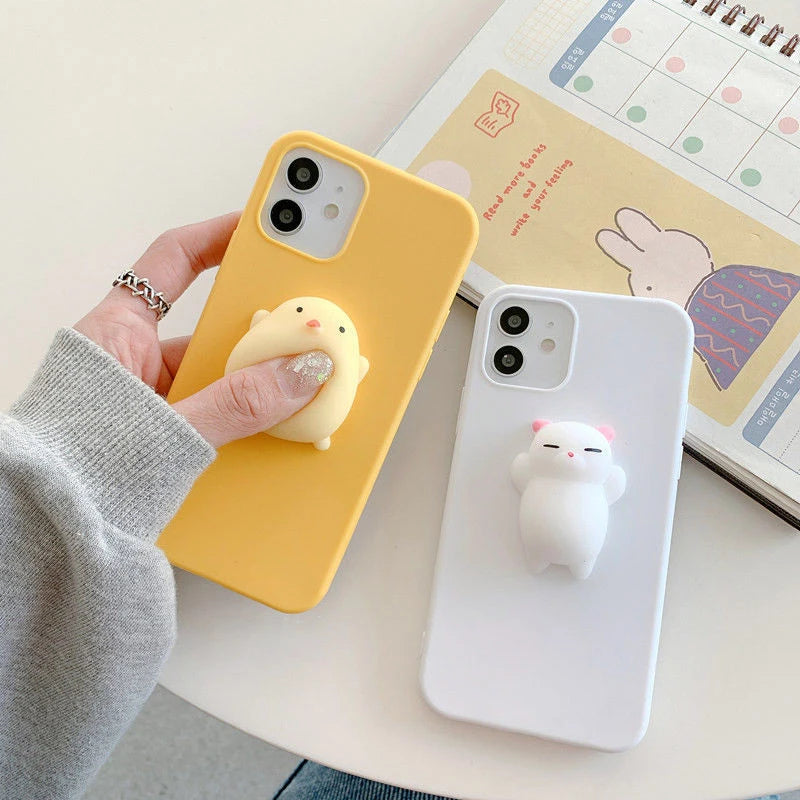 3D Squishy Toys Chick Cat Case For Apple iPhone 15 14 Plus 12 13 mini 11 Pro Max SE 2020 SE 3 Animals TPU Cover Soft Cases