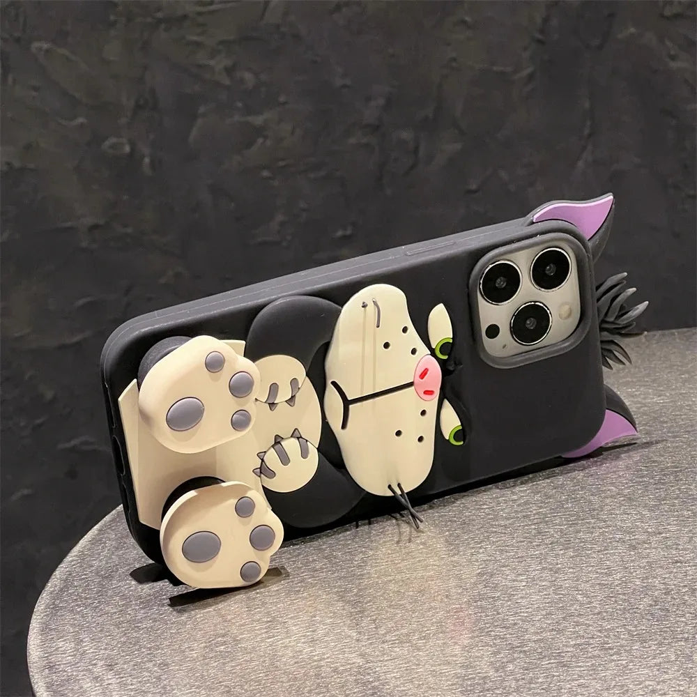 3D Lucifer Cat Cinderella Stretching Feet Stand Holder Cover For iPhone 11 12 13 14 15 16 Pro Max Cute 3D Cartoon Bracket Case