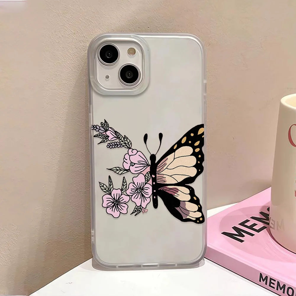 Gold Butterfly Soft TPU Case For iPhone 13 11 12 14 15 17 16 Pro Max Funda iPhone 12 13 Mini Plus Translucent Clear Phone Cover
