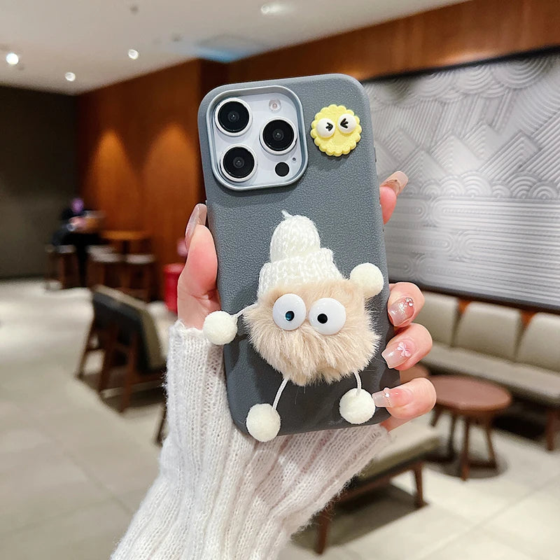 3D Doll Plush Briquettes Leather Phone Case For Xiaomi Redmi Note 14 13 12 11 Pro Plus 5G 12S 11S 10S Redmi 13C 13 12 4G Cover