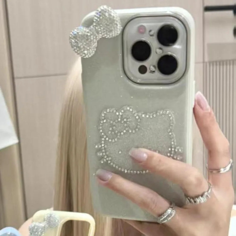 Girly Heart Hello Kitty Anime Kawaii Sanrio Diamond Pendant Phone Case Cute Cartoon Suitable for iphone Apple 16promax Cover