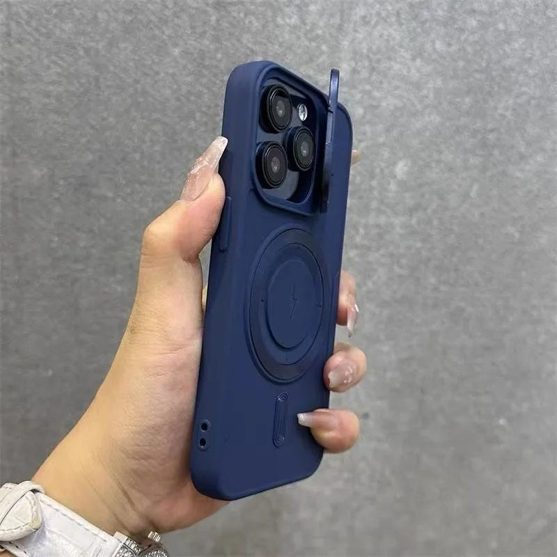 Luxury Flip Up Lens Holder Magnetic Case for iPhone 16 15 14 13 12 11 Pro Max 16 Plus Fashion Nylon Wristband Lanyard Soft Cover