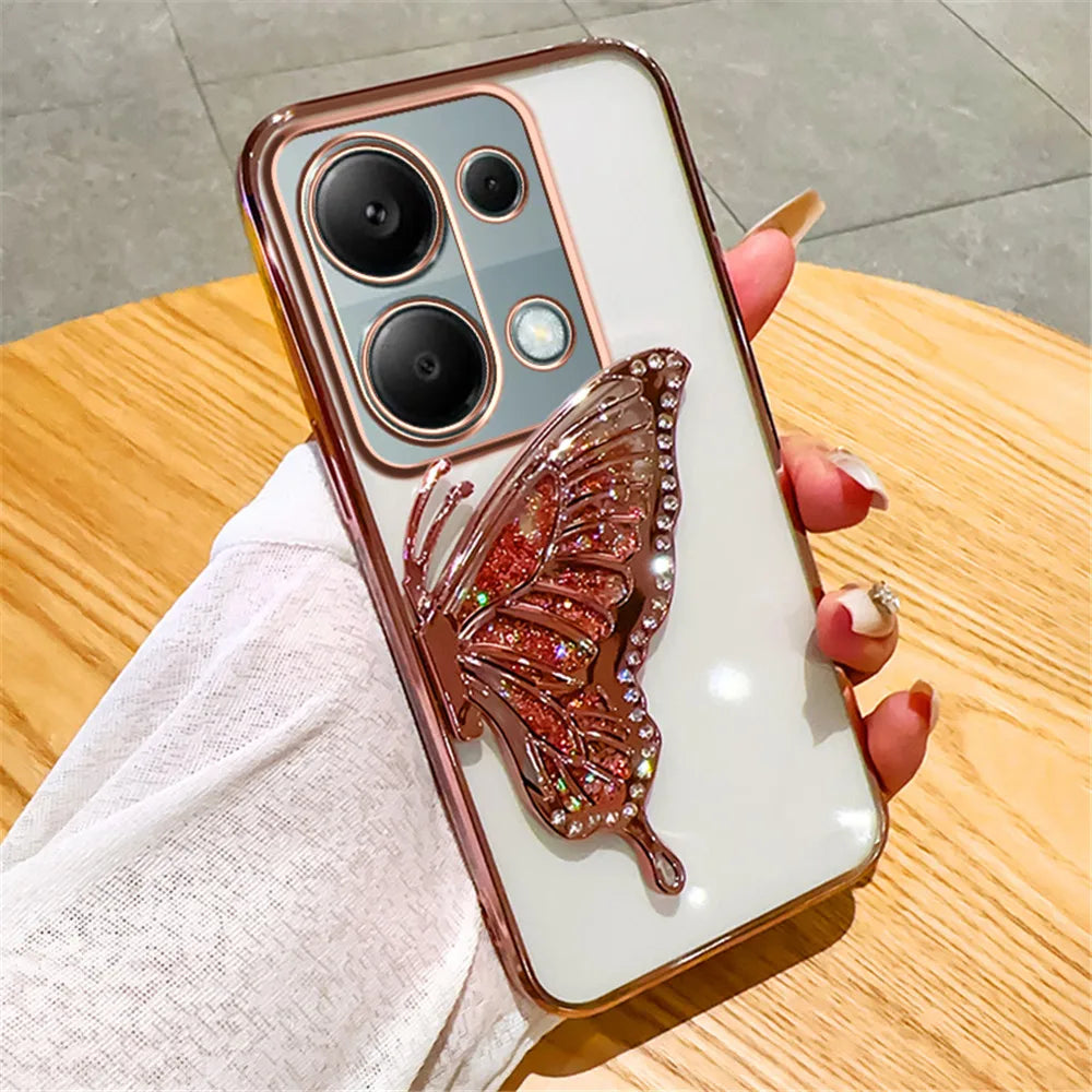 Note14 Quicksand Butterfly Stand Gliitter Case For Xiaomi Redmi Note 14 Pro Plus Note 13 14C 13C 14T POCO X7 X6 C65 Soft Cover