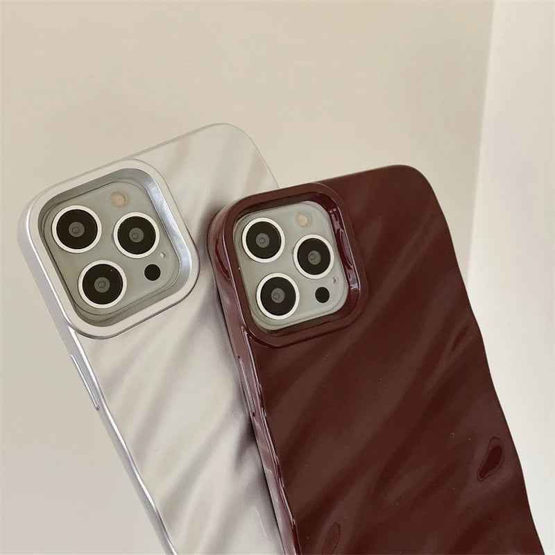 Luxury Plating 3D Wavy Texture Soft Phone Case For iPhone 16 15 14 Plus 13 12 11 Pro XS Max XR Protection Bumper Shockproof Capa