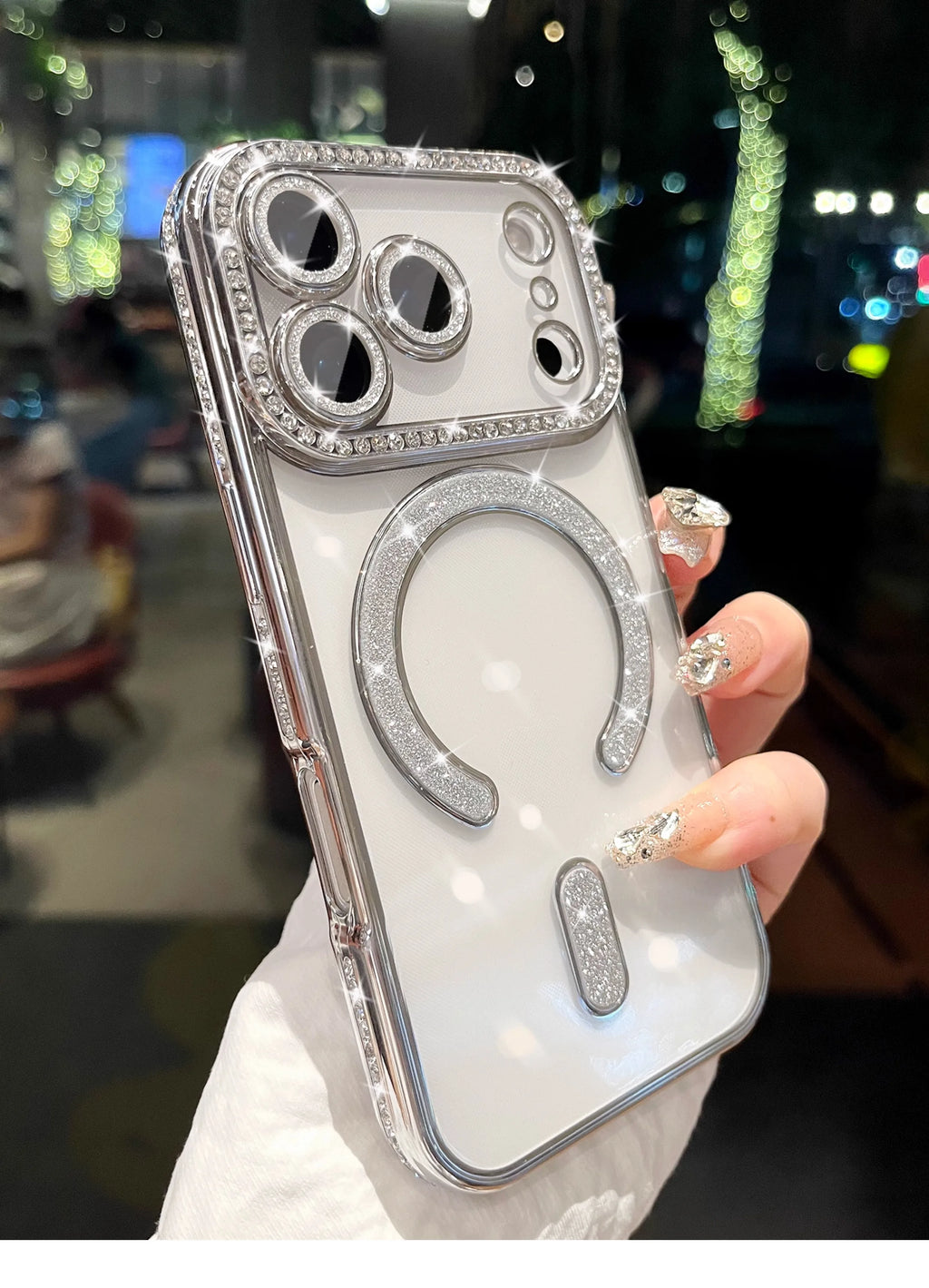 Luxury Slim Transparent Glitter PC Case for iPhone 17 16 15 14 11 13 12 Pro Max 17 Pro Cases Clear Camera Lens Protector  Cover