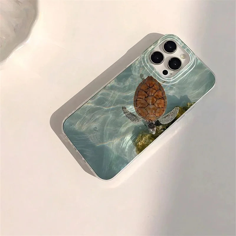 Summer Turtle Chiffon Texture Phone Case for Xiaomi Redmi Note 14 13 12 11 Pro Plus 5G 12S 11S 10 Redmi 14C 13C Glossy Cover