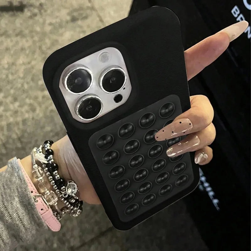 Luxury 3D Suction Cup Stand Litchi Pattern Phone Case For iPhone 16 15 14 Pro Max Plus 11 12 13 Pro 14 15 Plus XR XS 16E Cover