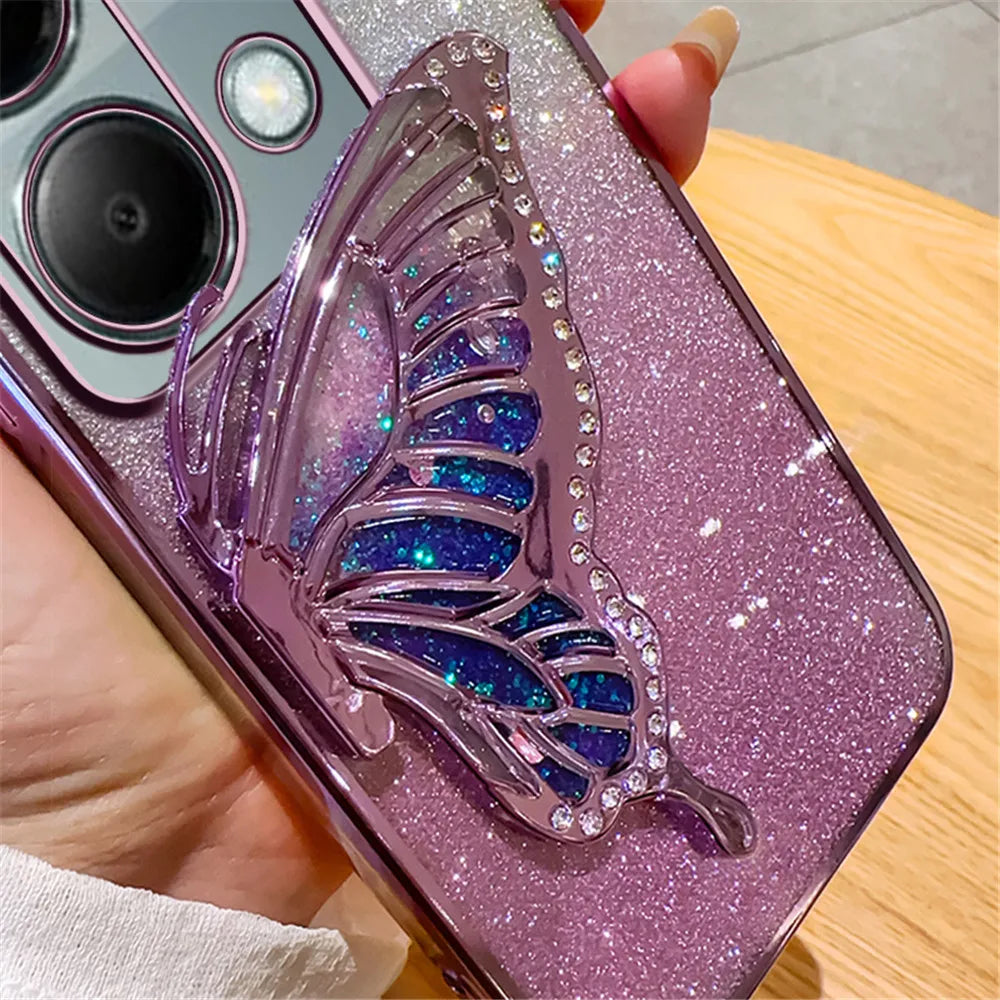 Note14 Quicksand Butterfly Stand Gliitter Case For Xiaomi Redmi Note 14 Pro Plus Note 13 14C 13C 14T POCO X7 X6 C65 Soft Cover