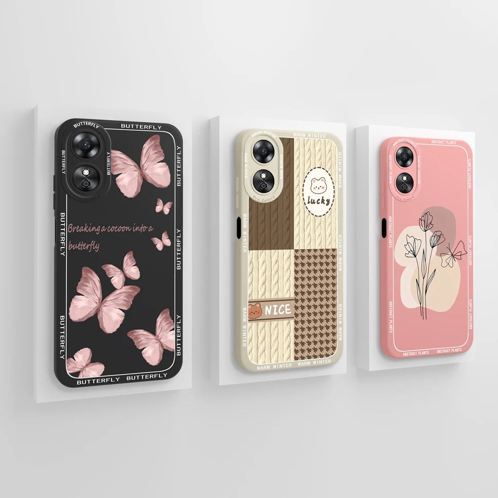 Phone Case For Oppo A17 A17K K 4G Pretty Flowers Smooth Liquid Silicone Back Cover For OppoA17K Oppo A 17 K Fundas Shell Coque