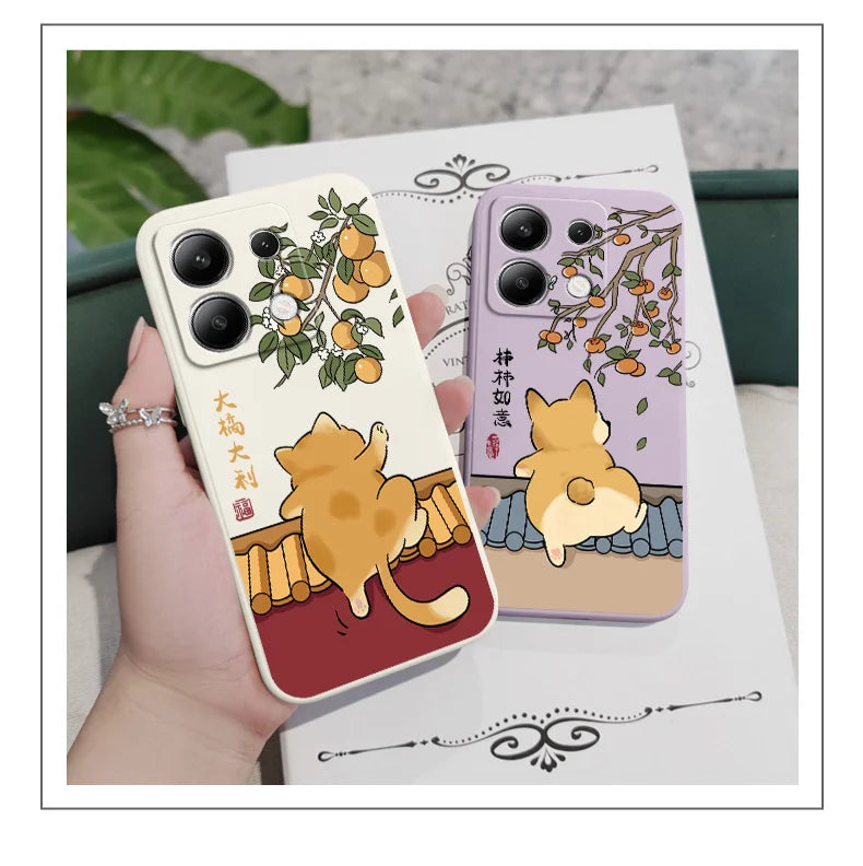 Cute Lively Cat Phone Case For Xiaomi Redmi Note 14 13 12 12S 11 11S 10 10S 9 9S Pro Plus 4G 5G Liquid Silicone Cover