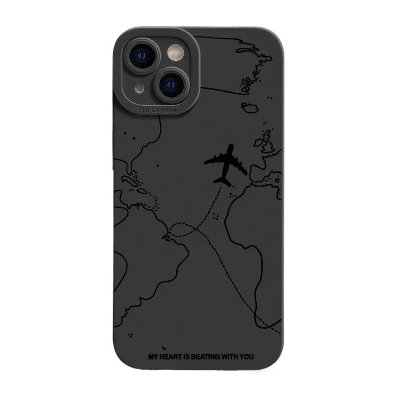 Travel-nspired Airplane Route Desian Phone Case For iPhone 16 15 14 13 12 11 Pro Max Mini 8 7 Plus X XR XS Soft Silicone Covers