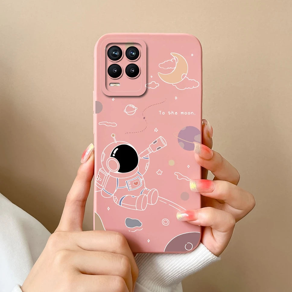 Cases For Realme 8 Pro 4G Shell Lovely Cartoon Astronaut Pattern Soft Liquid Silicone Phone Covers For Realme8 8Pro Fundas Coque