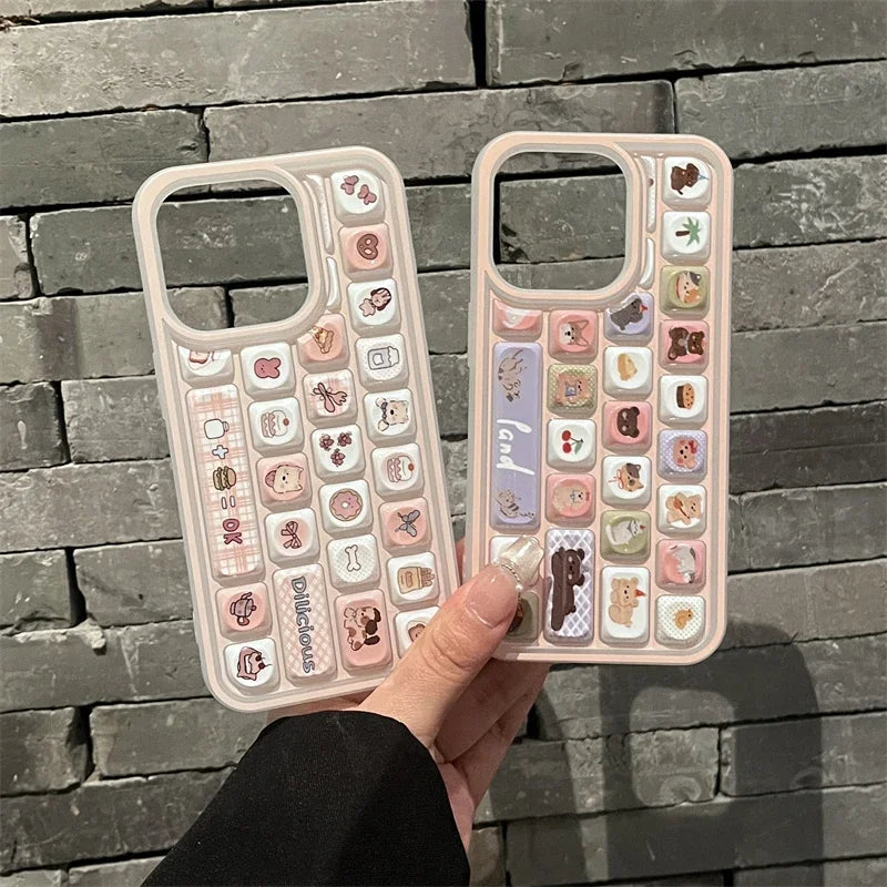 Sweet Lovely Kitten Puppy Case Compatible for IPhone 16 13 14 15 11 12 Pro Max 16 15 13 12 Pro 3D Keyboard Soft Cover