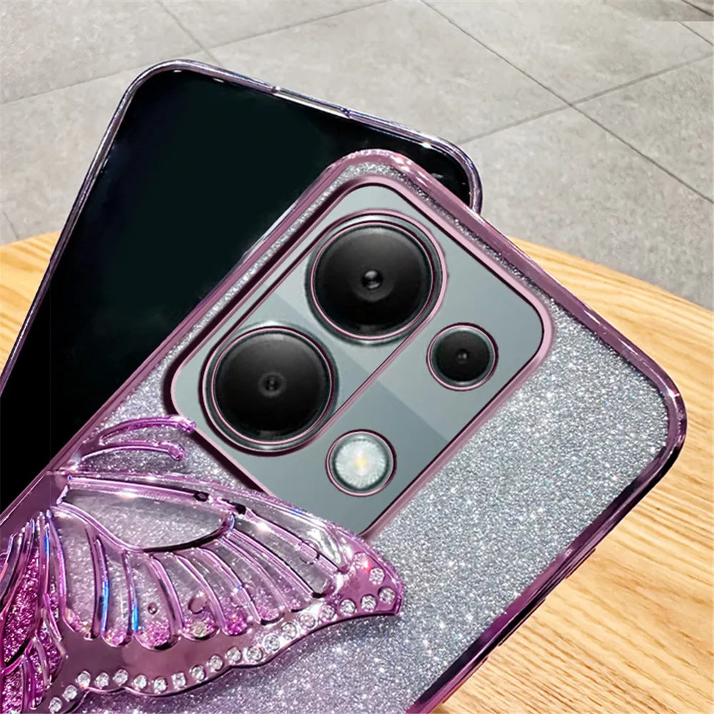 Note14 Quicksand Butterfly Stand Gliitter Case For Xiaomi Redmi Note 14 Pro Plus Note 13 14C 13C 14T POCO X7 X6 C65 Soft Cover
