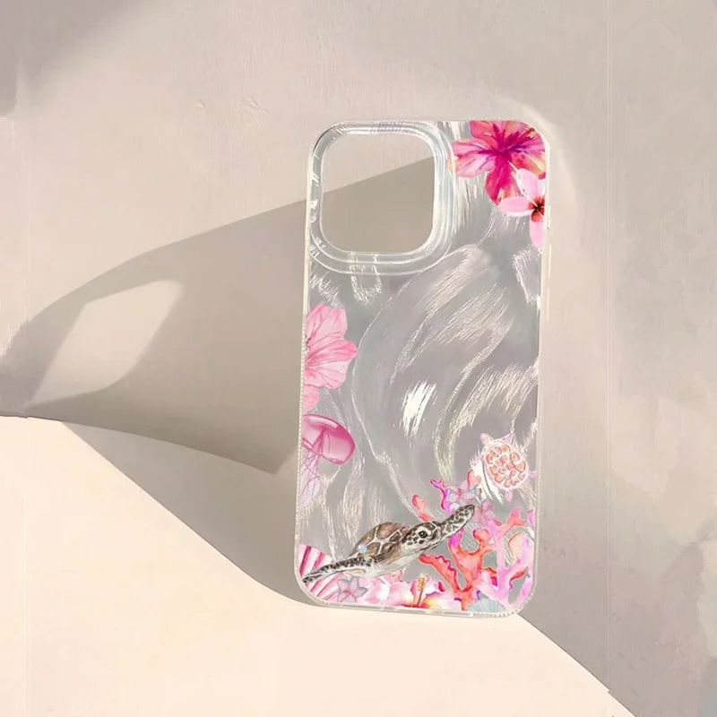 Summer Turtle Chiffon Texture Phone Case for Xiaomi Redmi Note 14 13 12 11 Pro Plus 5G 12S 11S 10 Redmi 14C 13C Glossy Cover