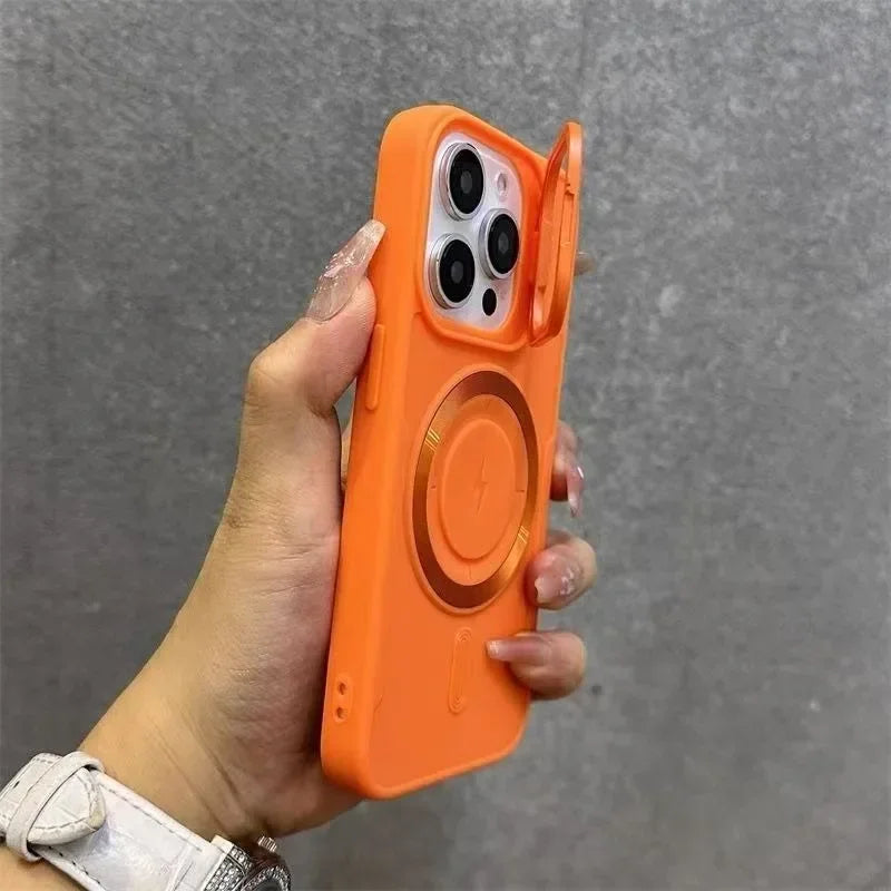 Luxury Flip Up Lens Holder Magnetic Case for iPhone 16 15 14 13 12 11 Pro Max 16 Plus Fashion Nylon Wristband Lanyard Soft Cover