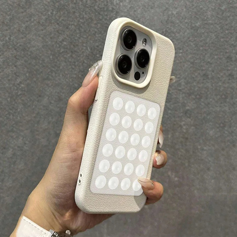 Luxury 3D Suction Cup Stand Litchi Pattern Phone Case For iPhone 16 15 14 Pro Max Plus 11 12 13 Pro 14 15 Plus XR XS 16E Cover