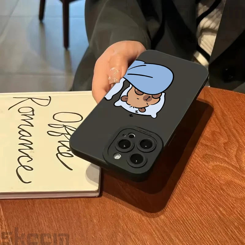 Cute Cartoon Capybara Couple Phone Case For iPhone 15 Pro Max 16 14 11 13 12 XS X XR 16E 7 8 Plus Shockproof Bumper Cover