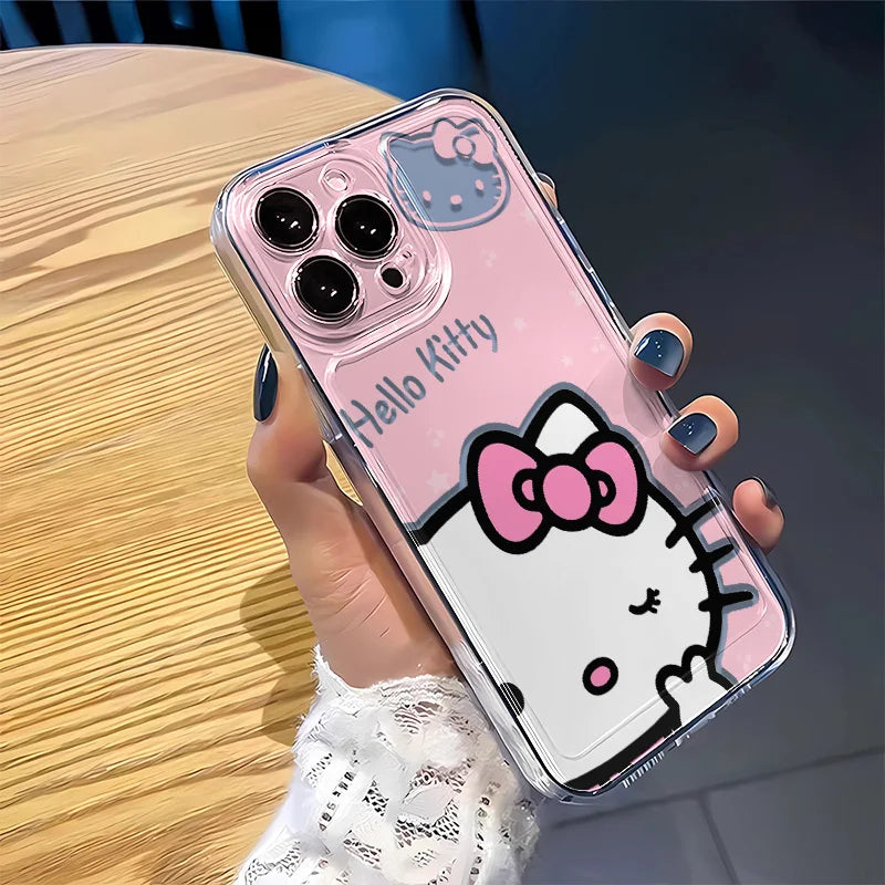 Creative Sanrio Biye's Hello Kitty Case For iPhone 16 15 14 13 12 11 Pro Max X XR XS 7 8 Plus Simple and Cute Soft Cover Y2K