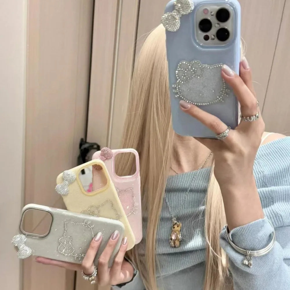 Girly Heart Hello Kitty Anime Kawaii Sanrio Diamond Pendant Phone Case Cute Cartoon Suitable for iphone Apple 16promax Cover