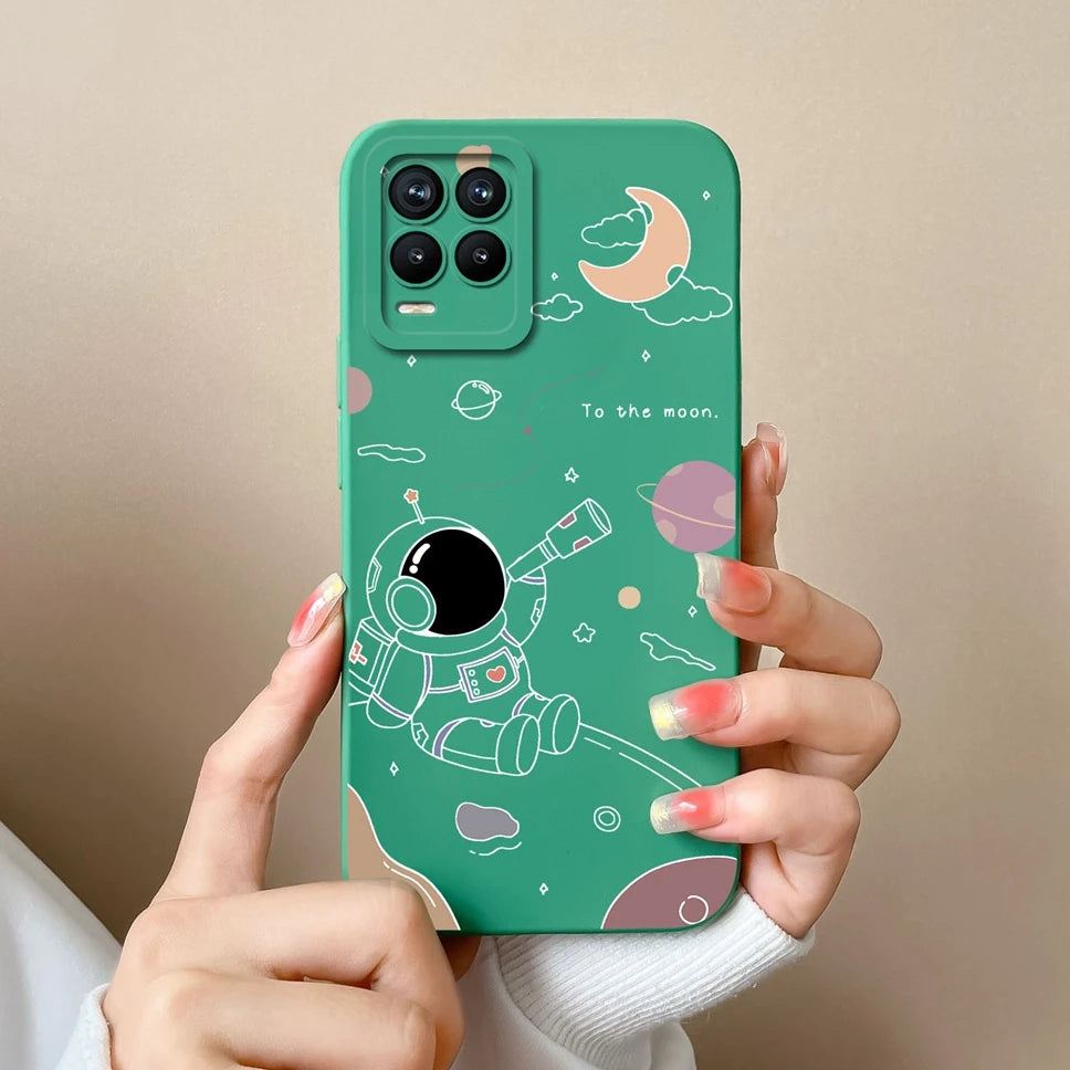 Cases For Realme 8 Pro 4G Shell Lovely Cartoon Astronaut Pattern Soft Liquid Silicone Phone Covers For Realme8 8Pro Fundas Coque