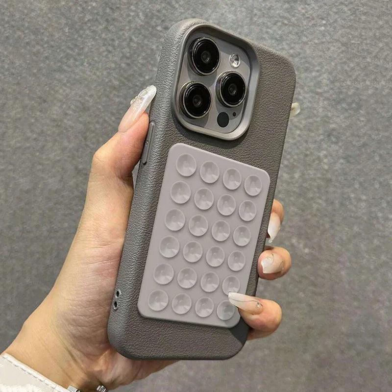 Luxury 3D Suction Cup Stand Litchi Pattern Phone Case For iPhone 16 15 14 Pro Max Plus 11 12 13 Pro 14 15 Plus XR XS 16E Cover