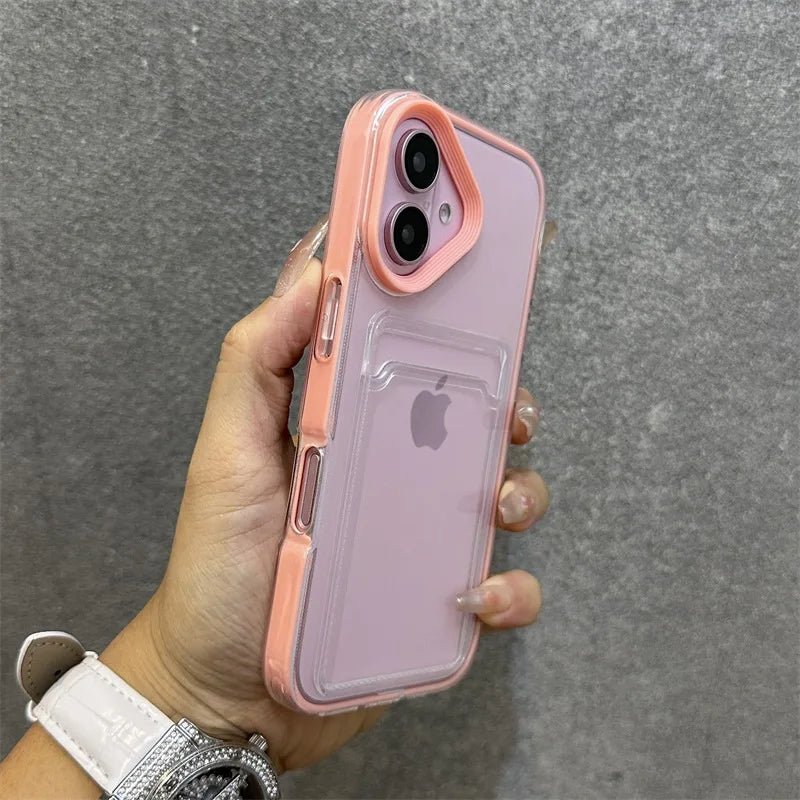 Luxury Card Slot Bag Clear With lanyard Phone Case For iPhone 11 12 13 14 15 Pro Max 16 Plus XS Shockproof Bumber Soft TPU Cover