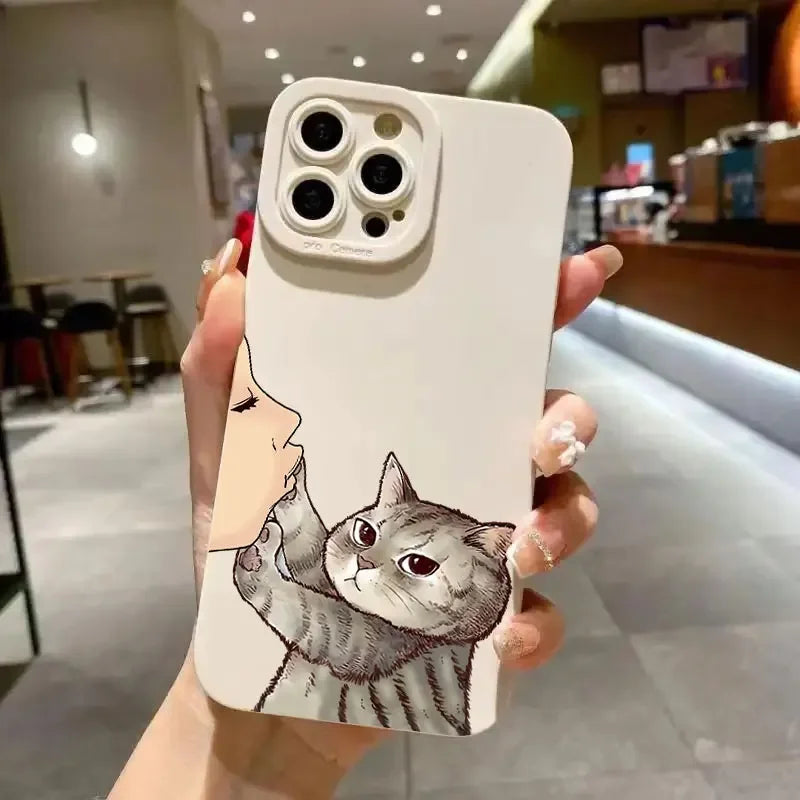 Cat American short Shorthair kiss Phone Case for iPhone 16 Cases iPhone 15 14 13 12 Mini 11 Pro Max 16 7 8 Plus XS SE Back Cover
